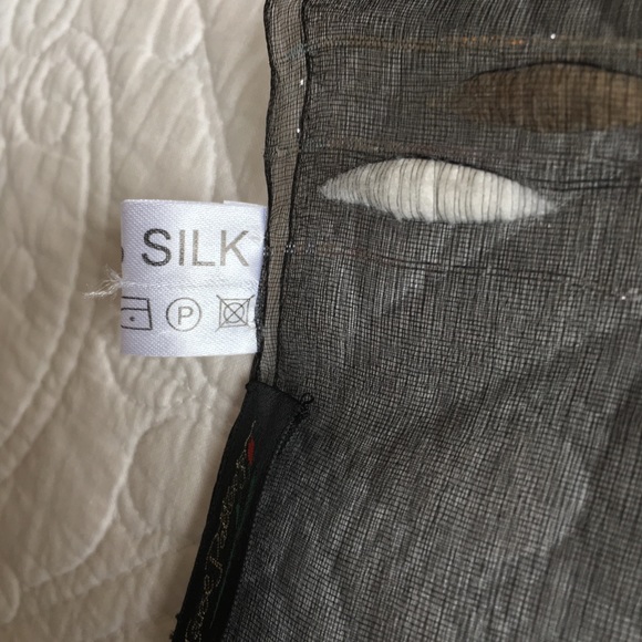 Silk black sheer scarf with embroidery  by NYC Designer Carol Patterson - Picture 4 of 8